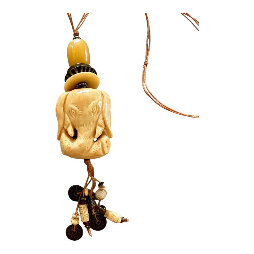Elephant Carved Netsuke Bead Necklace