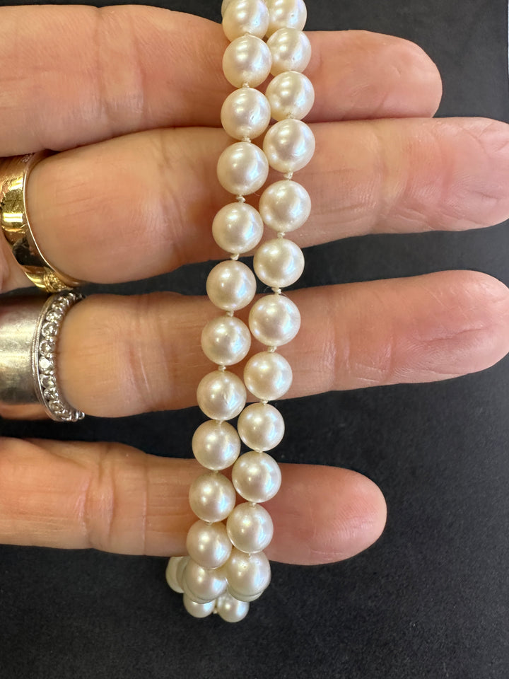 Vintage 16”  White 6.7 mm Akoya Cultured Pearl Strand AAA Quality