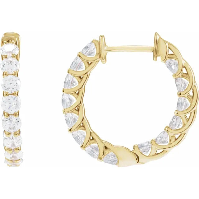 14K Yellow 2 1/5 CTW Natural Diamond Inside-Outside Hoop Earrings
