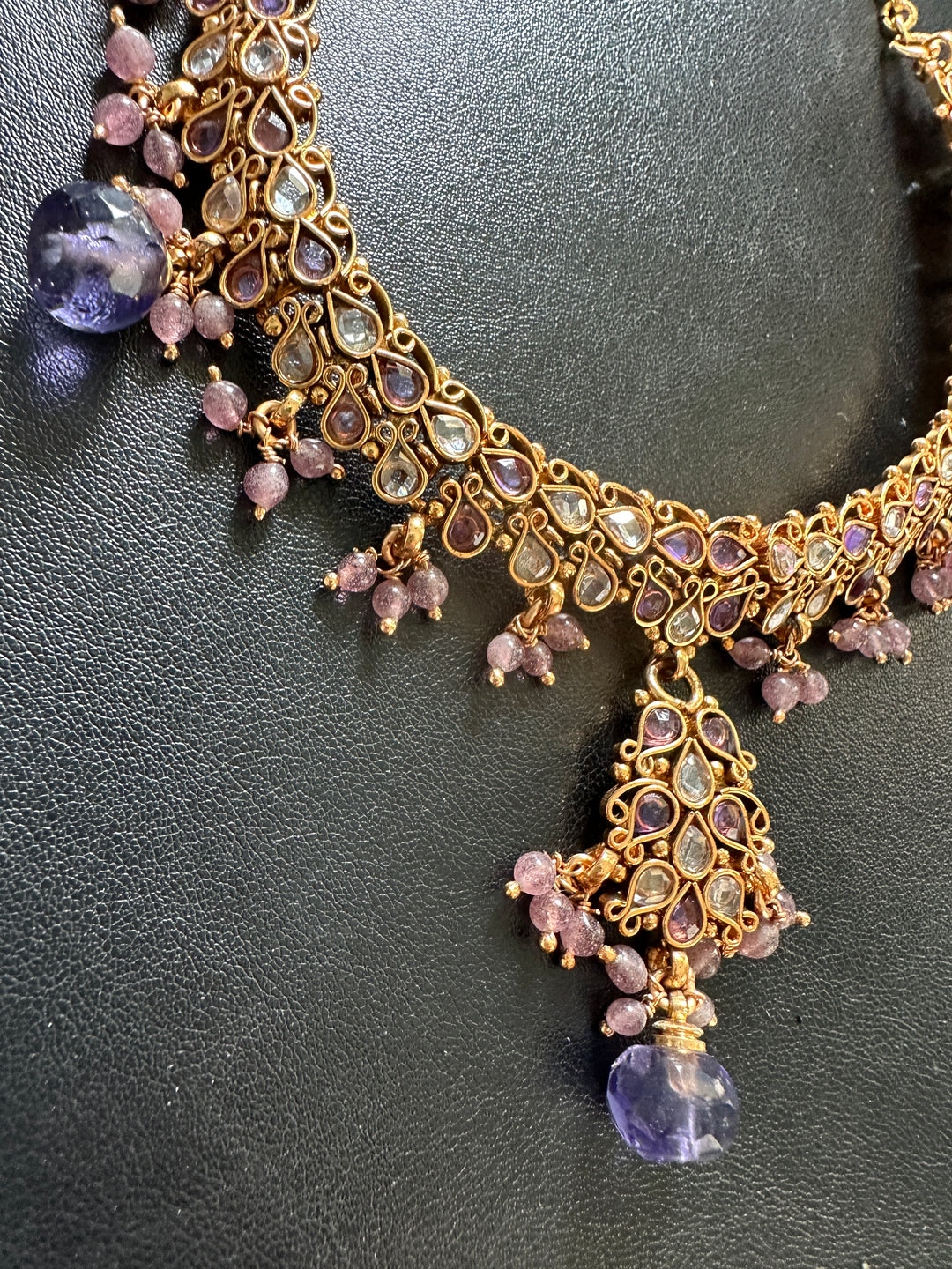 Egyptian Lavender Jeweled Gem Colored Necklace 24kt Electroplated