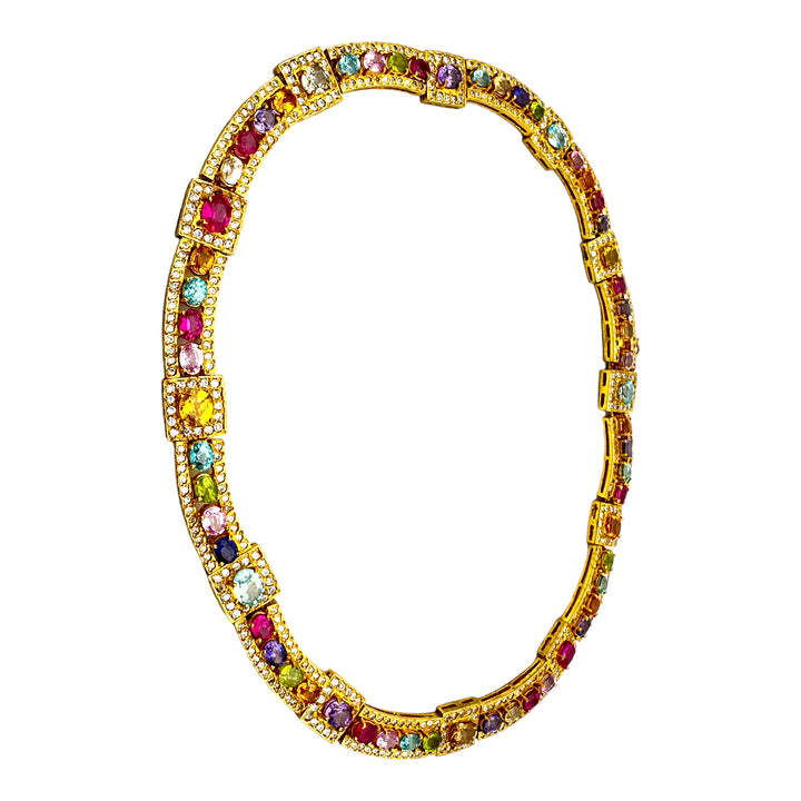 Colored Gemstone 20" Necklace 18Kt Yellow Gold Electroplated