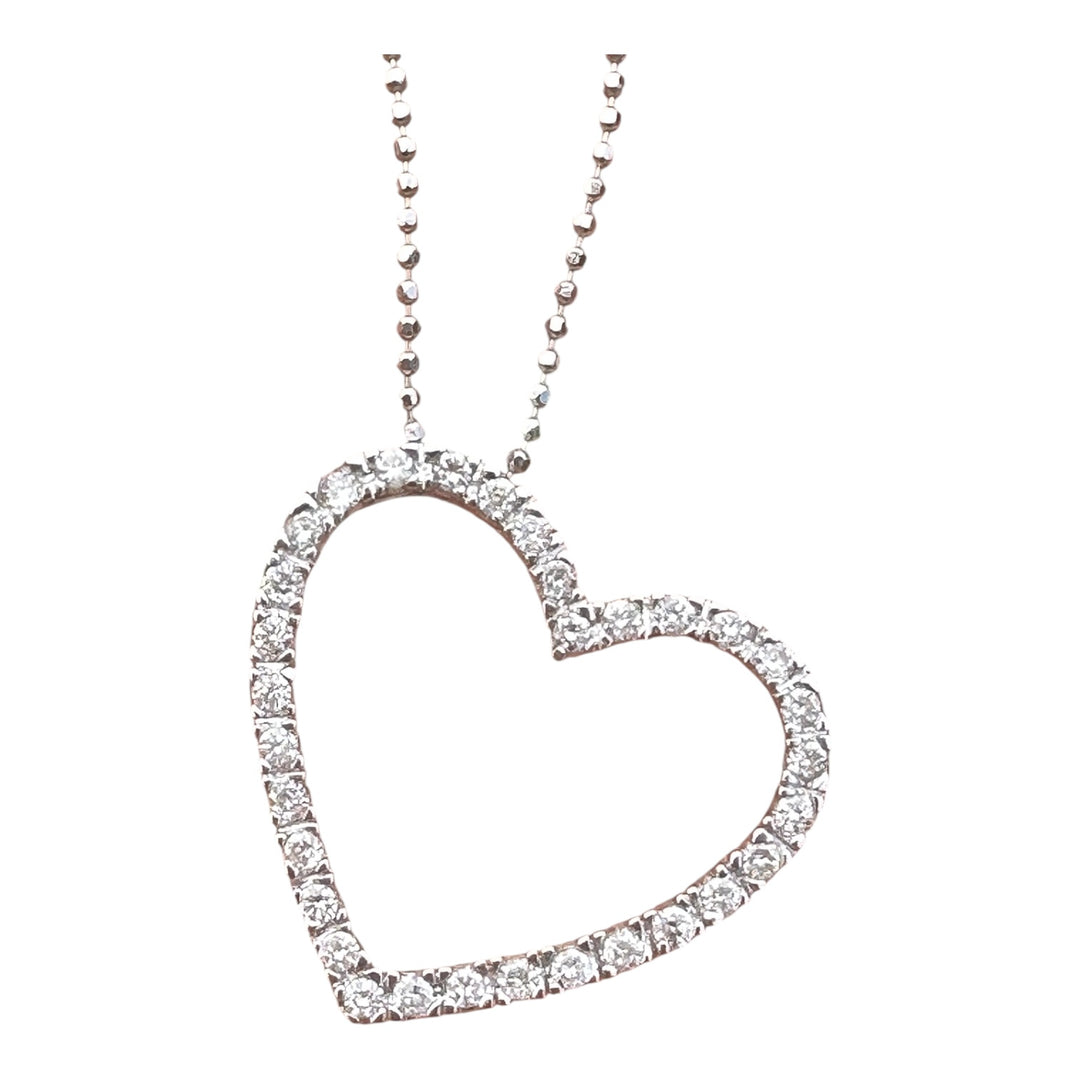 14kt Heart White Gold .50ct Diamond Pendant and Chain