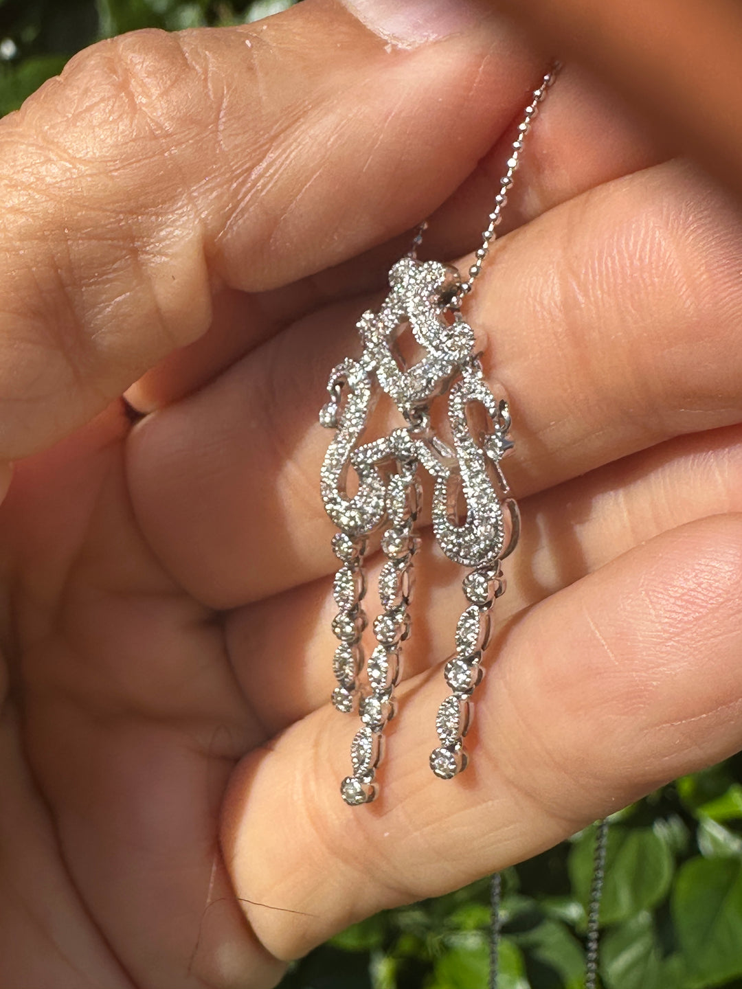 14Kt white gold Chandelier Diamond Necklace .75 Ct