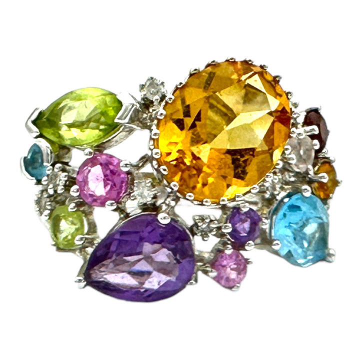 4.50 ctw Colored Gemstone Confetti Ring 14 Kt White Gold