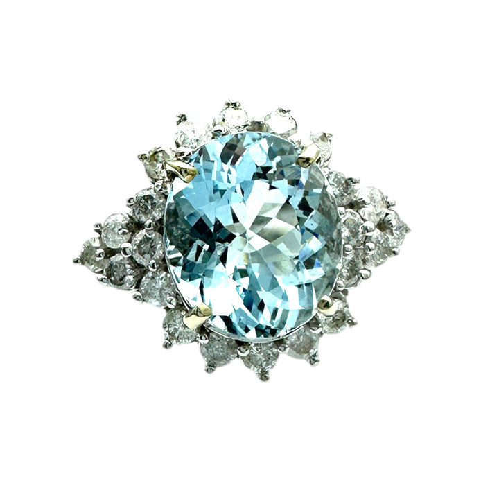 14k 8.83 Carat Aquamarine and Diamond Cocktail Ring