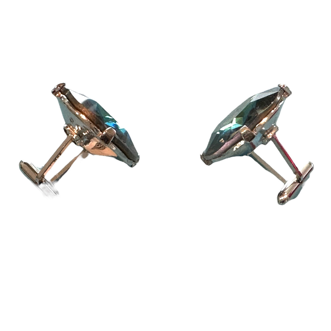  Jumbo Iridescent Faceted Cufflinks 1” Silver