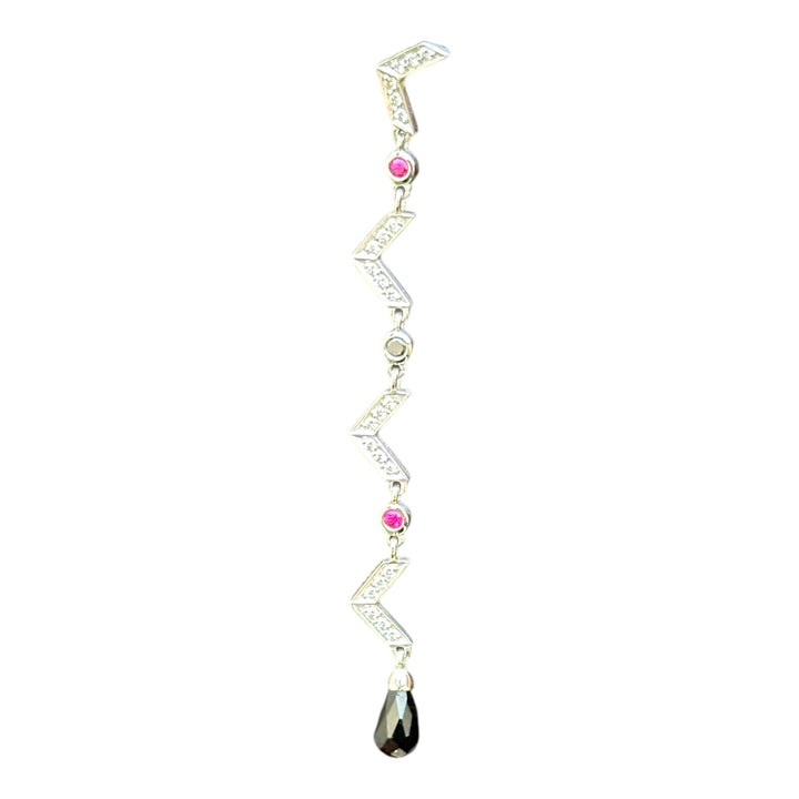 18kt Art Deco Diamond Ruby-Sapphire Earrings, 2-1/2" Length