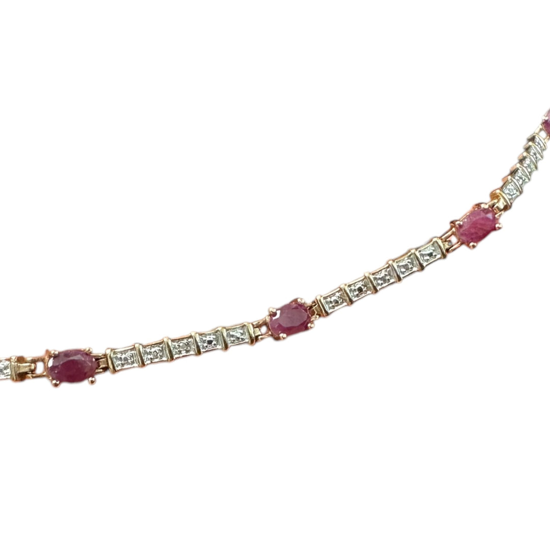 Genuine 1.25 Carats Ruby sterling gold link bracelet