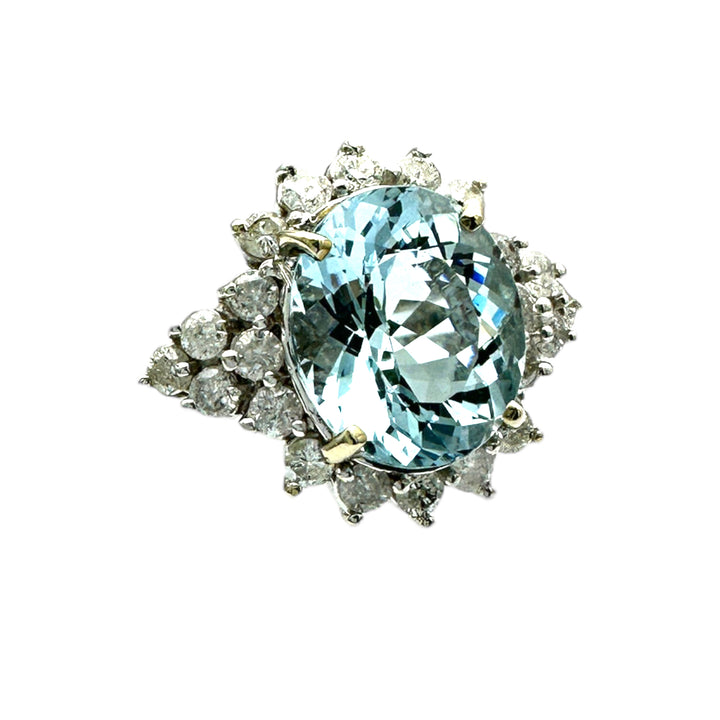 14k 8.83 Carat Aquamarine and Diamond Cocktail Ring