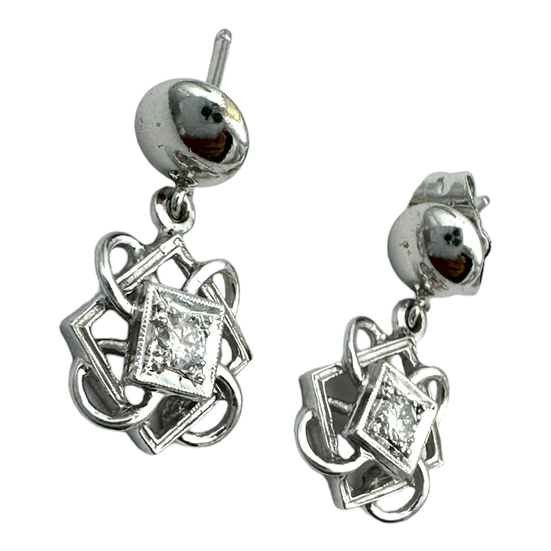 Celtic .25 ct Diamond 14k White Gold Dangle Earrings