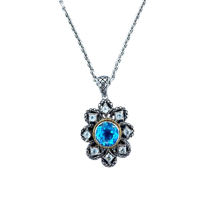 Andrea Candela 18k Gold Sterling Blue Topaz Necklace 17"