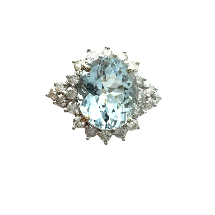 14k 8.83 Carat Aquamarine and Diamond Cocktail Ring
