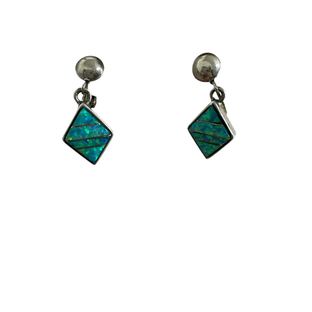TSF 925 Sterling Fire Opal Inlay Cut Earrings