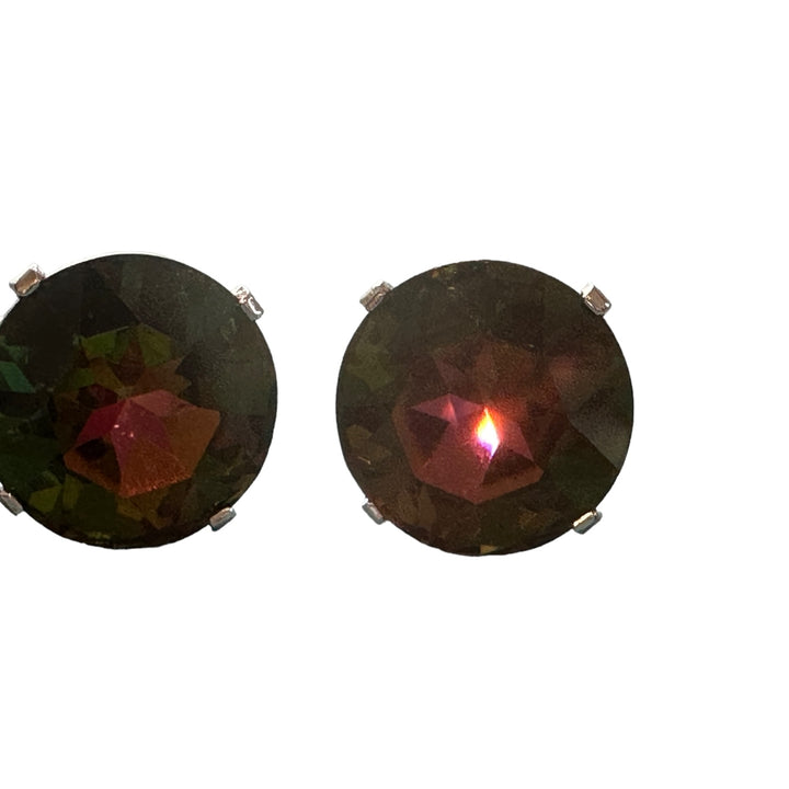  Jumbo Iridescent Faceted Cufflinks 1” Silver