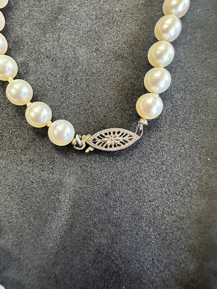 Vintage 16”  White 6.7 mm Akoya Cultured Pearl Strand AAA Quality