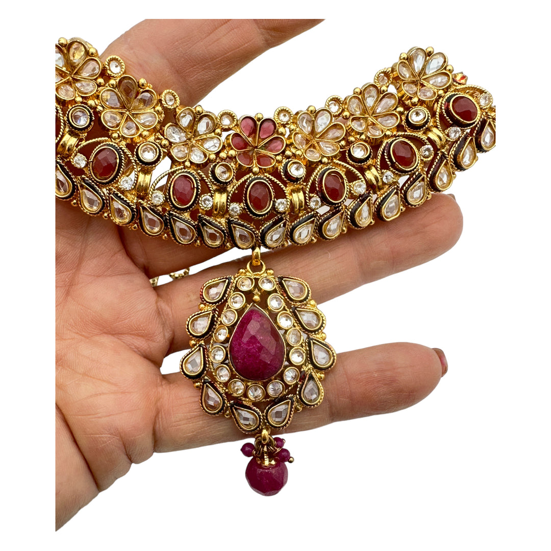 Egyptian Ruby Lavalier Dangle 2kt Electroplated Necklace