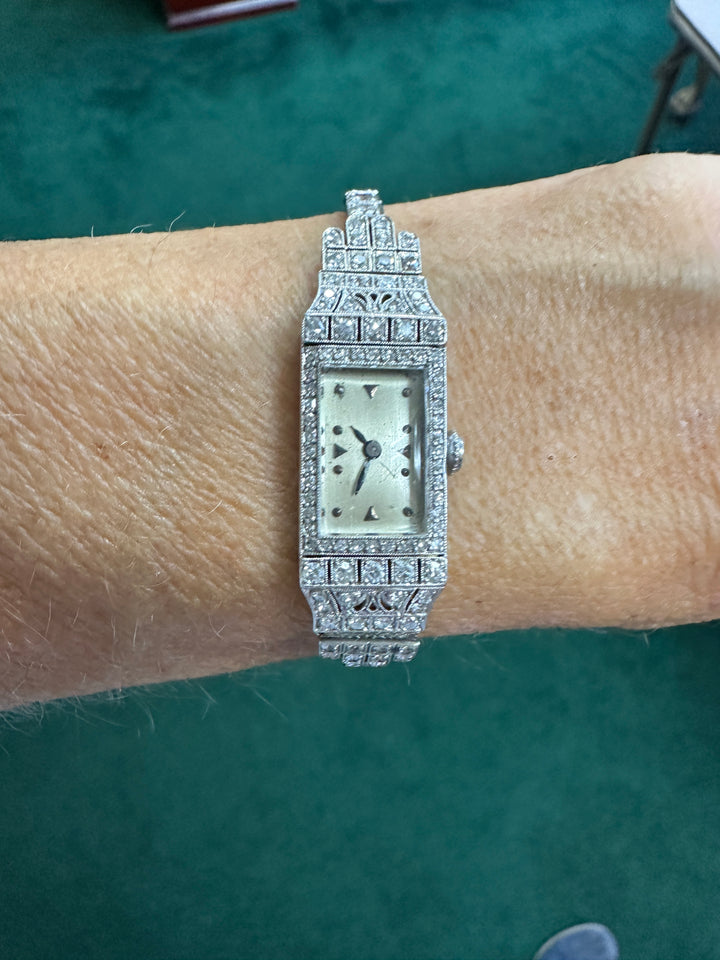 Art Deco Platinum 3.50Ct Diamond Watch VS-F 18-Jewel Manual Wind