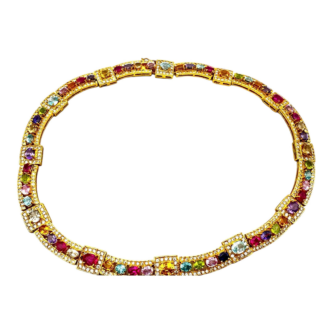 Colored Gemstone 20" Necklace 18Kt Yellow Gold Electroplated