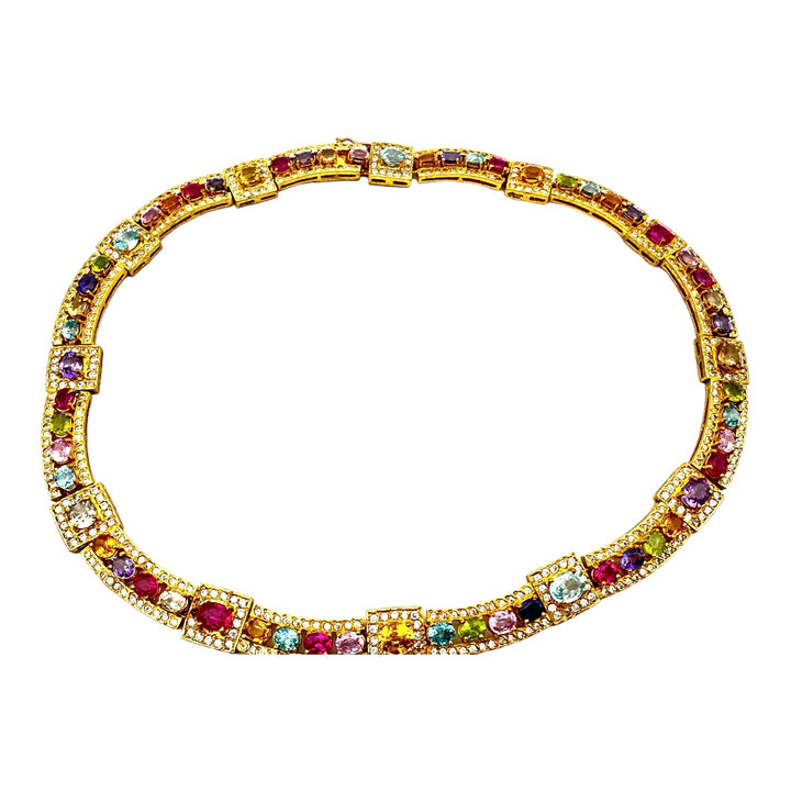Colored Gemstone 20" Necklace 18Kt Yellow Gold Electroplated