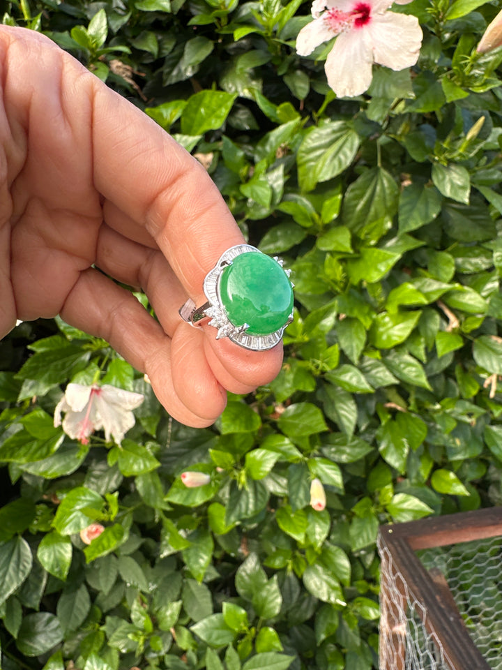 15 Ct. Jadeite and Diamond Ballerina Ring 14Kt White Gold