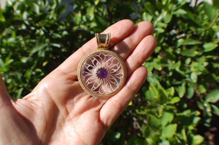 10 mm Reversible Etched Pendant with Purple Amethyst Sterling Silver