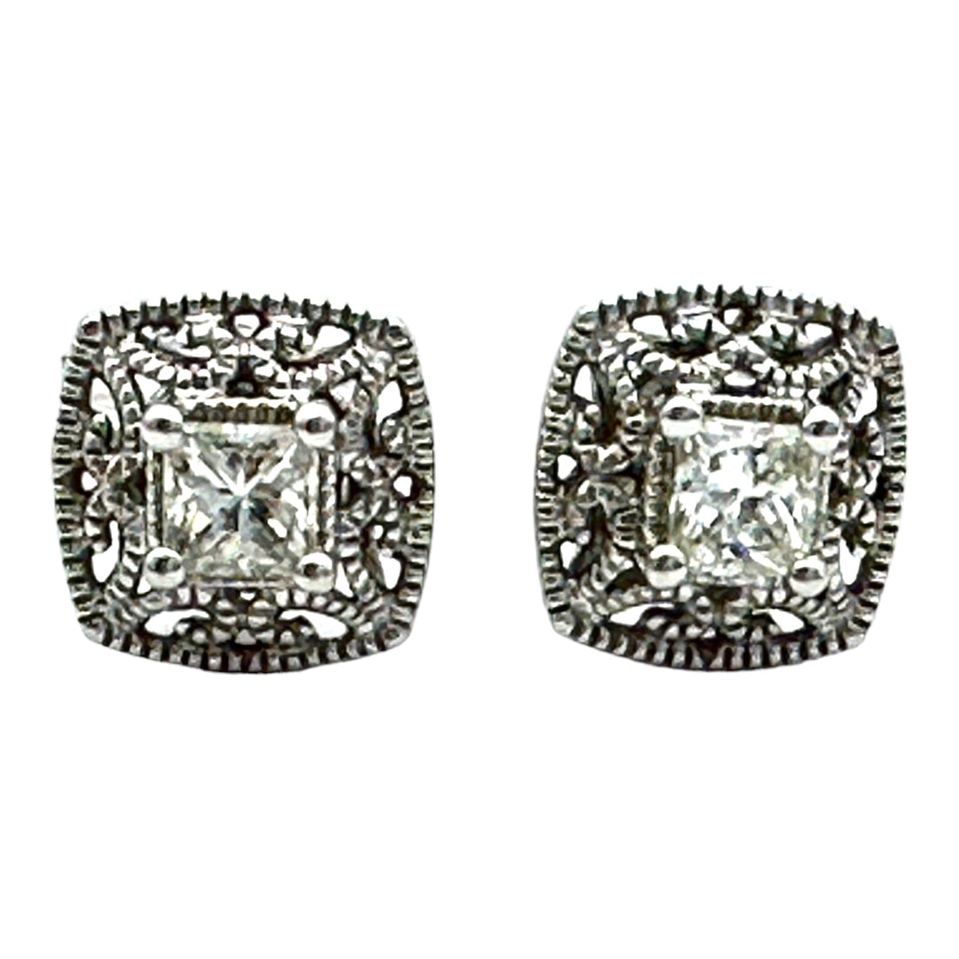14kt .35 ct Princess Lacey Diamond Stud Earrings