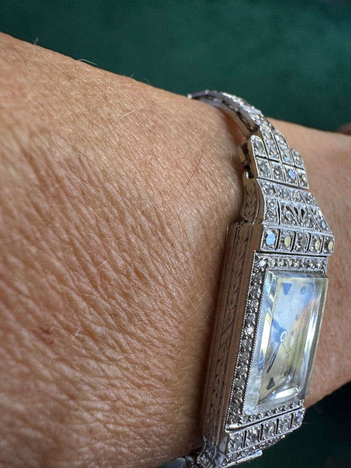Art Deco Platinum 3.50Ct Diamond Watch VS-F 18-Jewel Manual Wind
