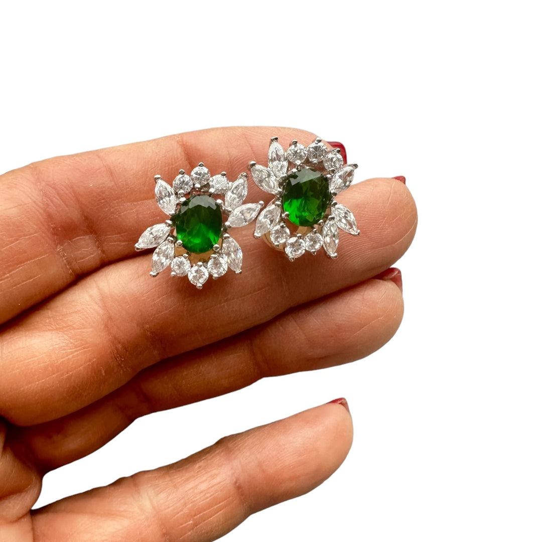 Sterling Silver 20mm Green Stone Earrings with Omega Backs