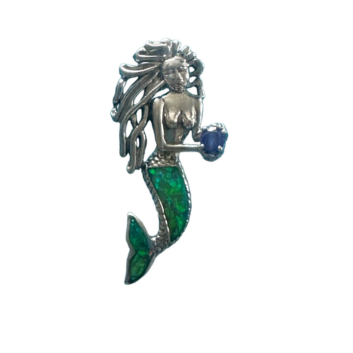 Opal Mermaid Pendant with Tanzanite Sterling Silver