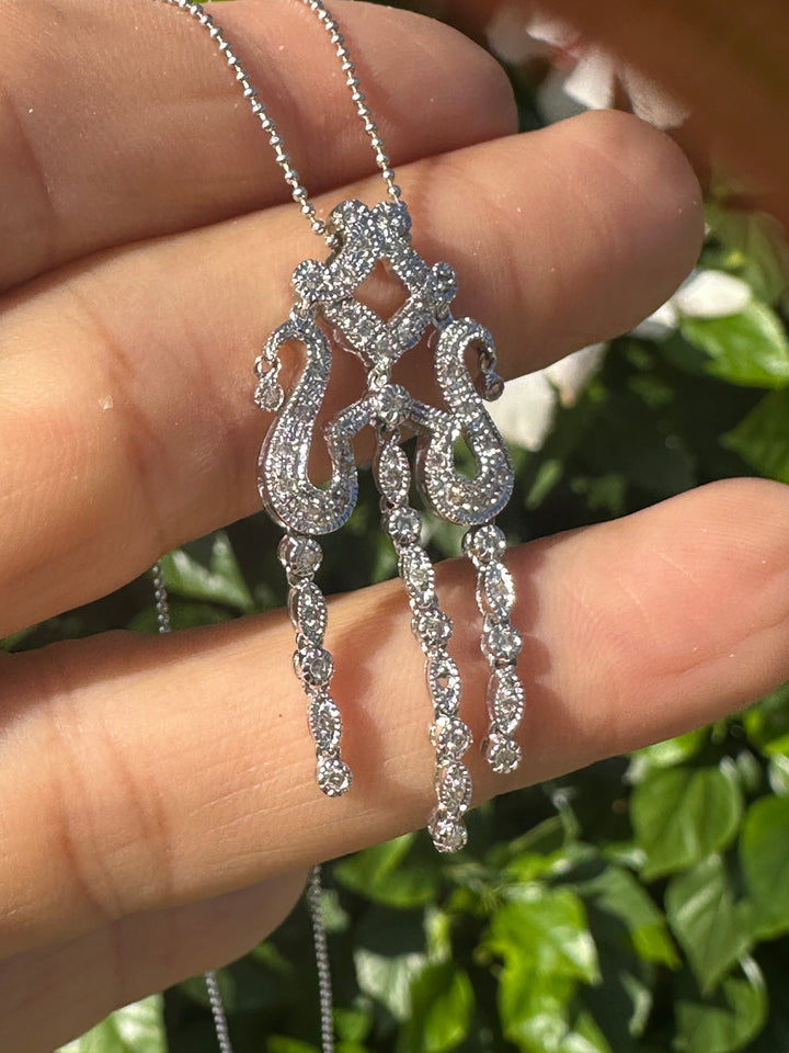 14Kt white gold Chandelier Diamond Necklace .75 Ct