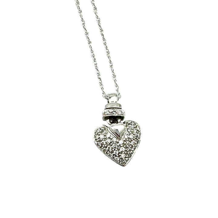 .70 ct 14Kt White Gold Pave Puffed Diamond Heart 1/2" Pendant