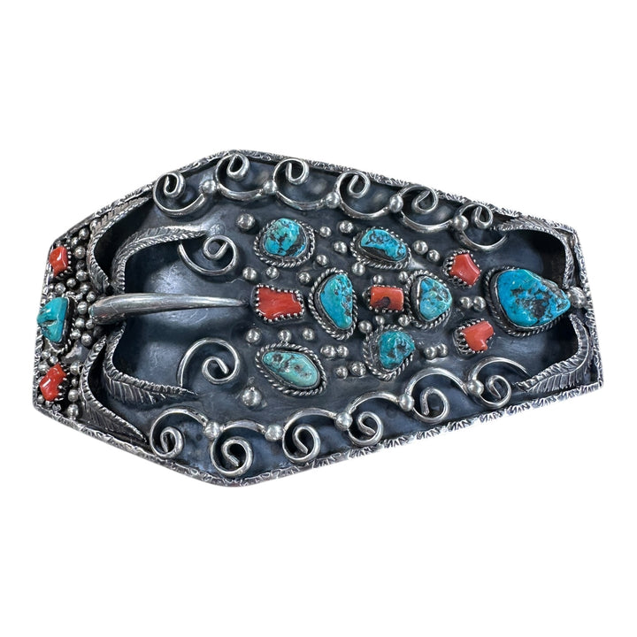 1976 Navajo Wild Bear Bob , Thunder Bolt Dan Turquoise Belt Buckel 6 oz Sterling