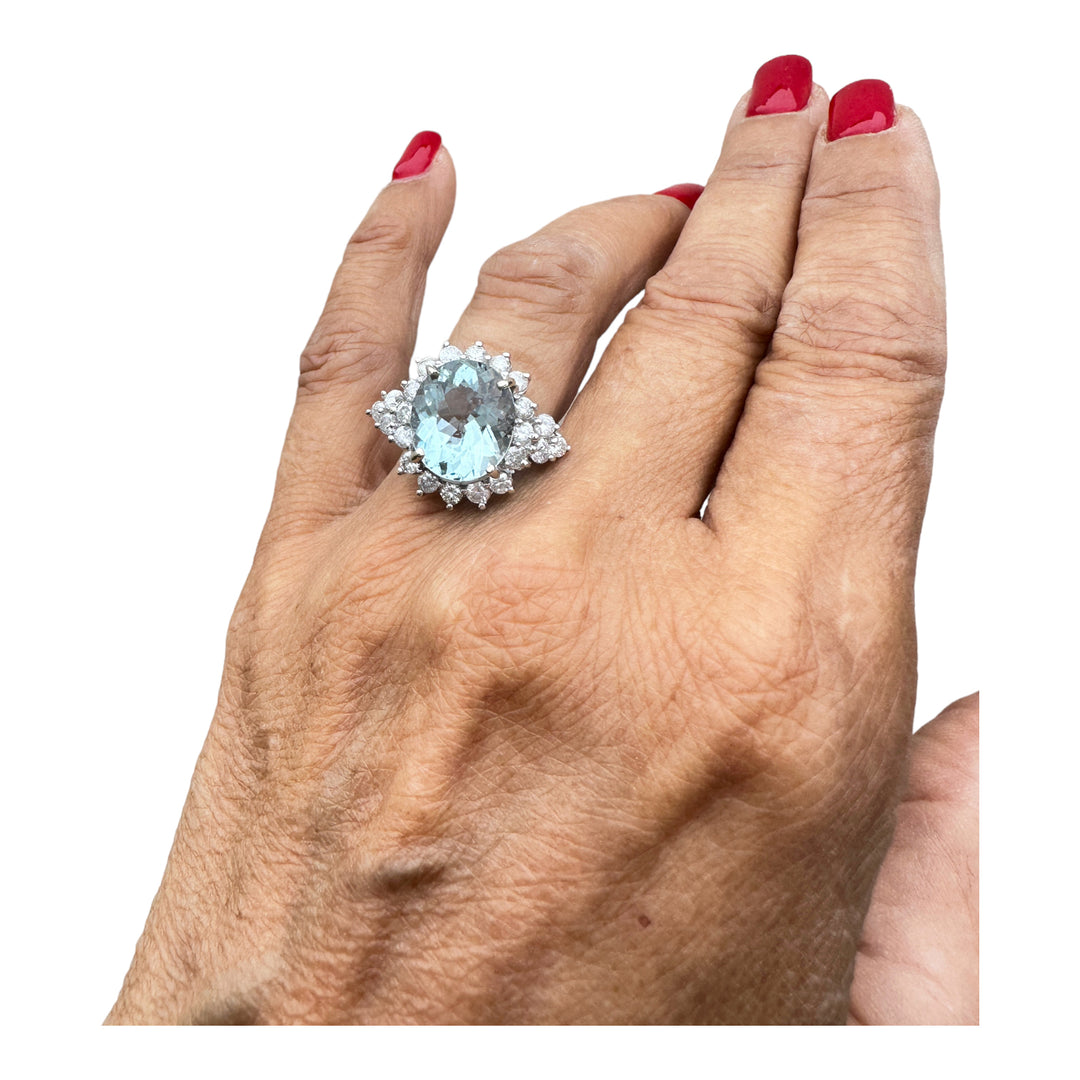 14k 8.83 Carat Aquamarine and Diamond Cocktail Ring