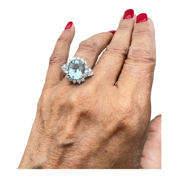 14k 8.83 Carat Aquamarine and Diamond Cocktail Ring
