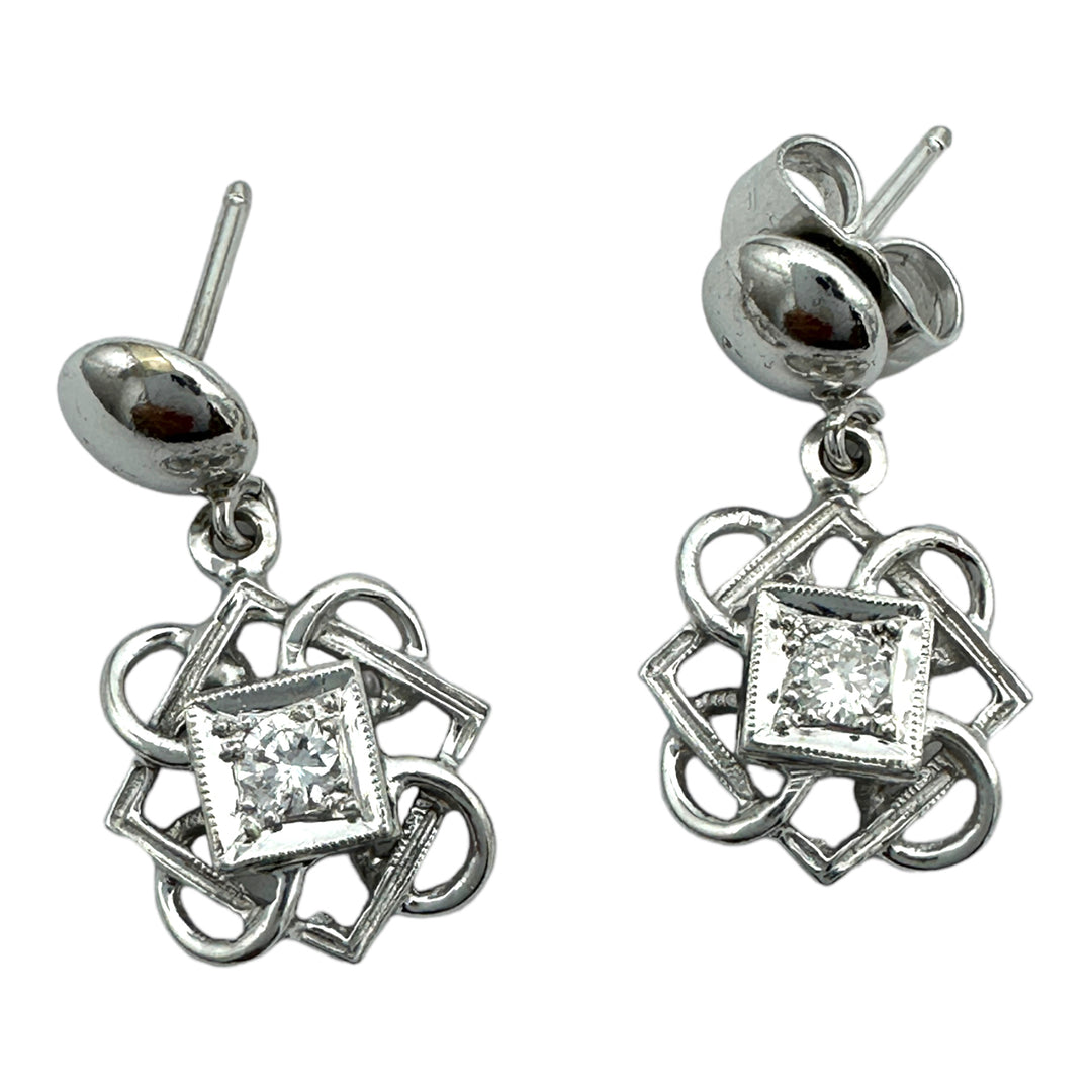 Celtic .25 ct Diamond 14k White Gold Dangle Earrings