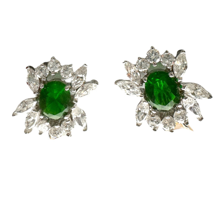 Sterling Silver 20mm Green Stone Earrings with Omega Backs