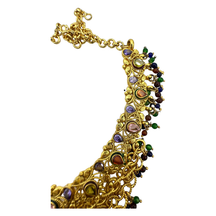 Egyptian Lavender Jeweled Gem Colored Necklace 24kt Electroplated