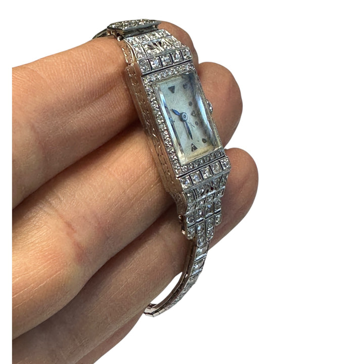Art Deco Platinum 3.50Ct Diamond Watch VS-F 18-Jewel Manual Wind