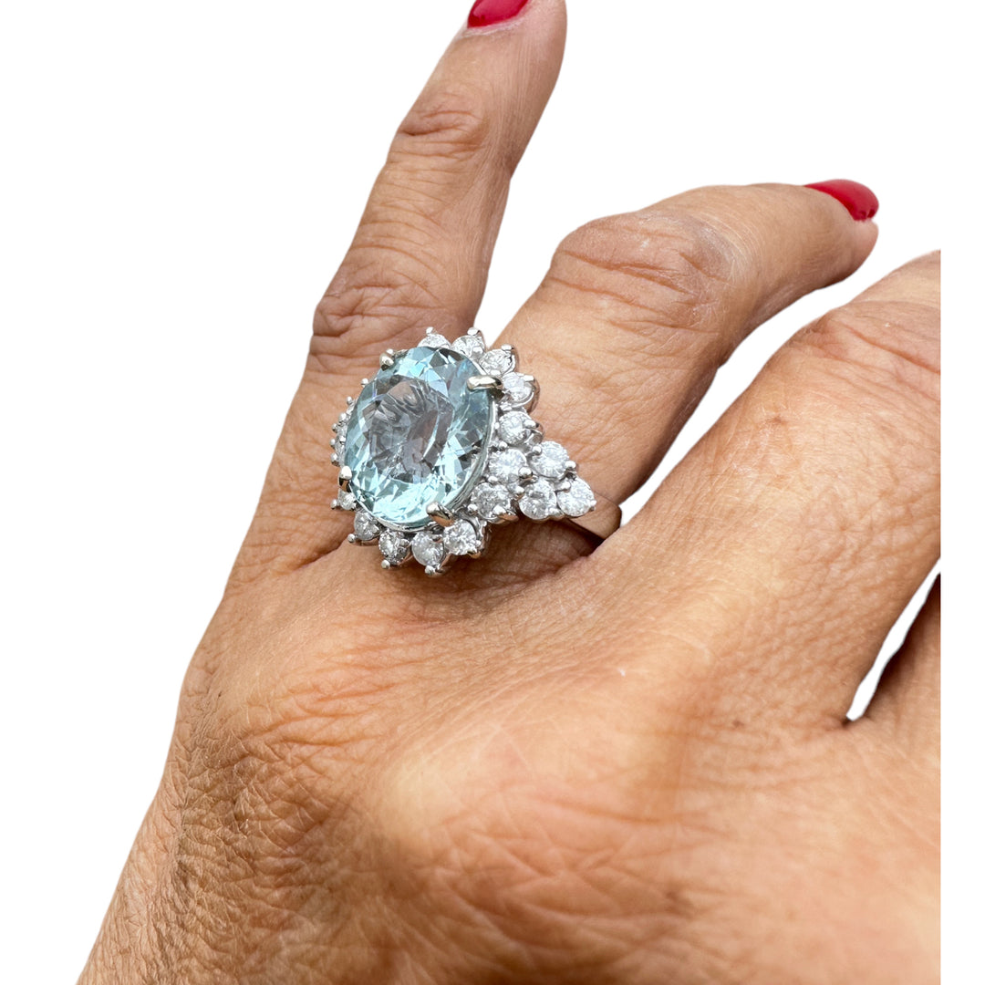 14k 8.83 Carat Aquamarine and Diamond Cocktail Ring