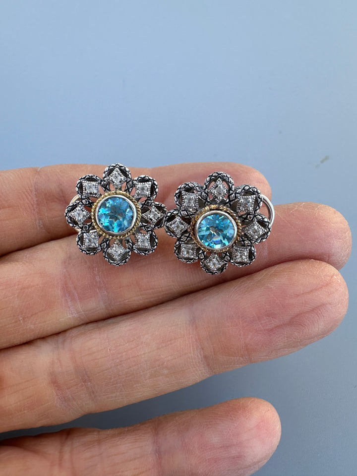 Andrea Candela 18k Gold Sterling Blue Topaz Earrings