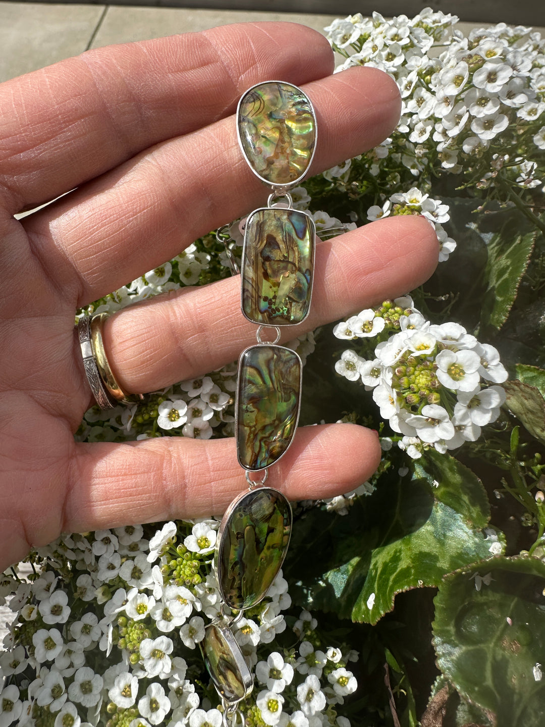 Sterling, Iridescent Opal Toggle Link Chain Bracelet
