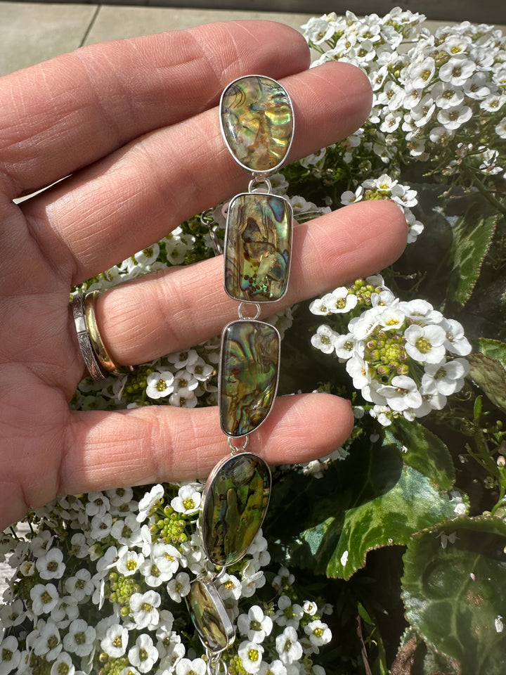 Sterling, Iridescent Opal Toggle Link Chain Bracelet