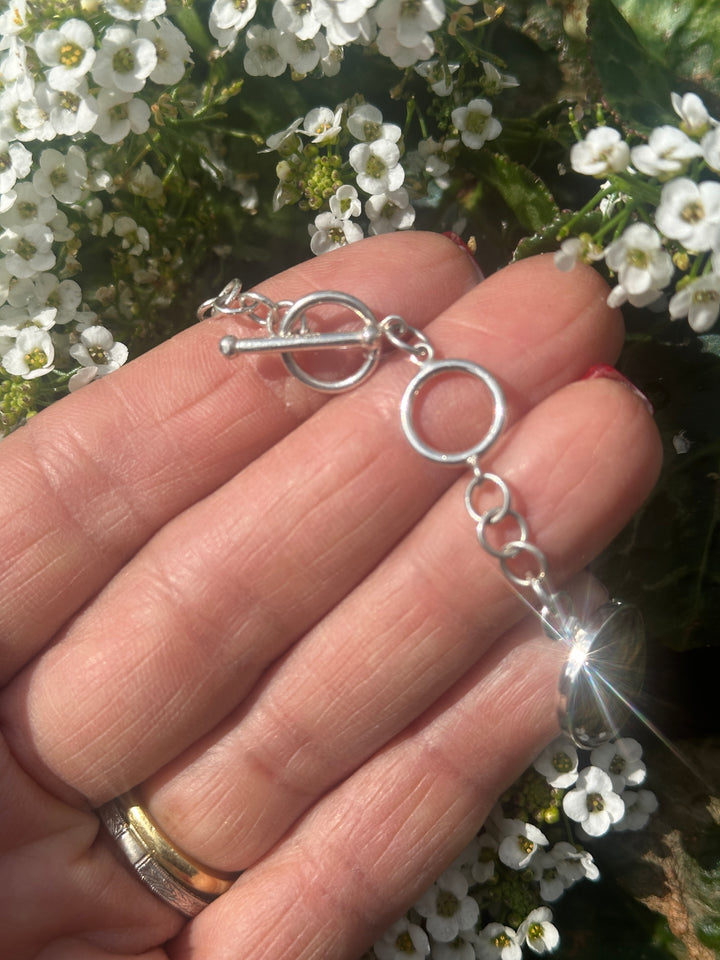 Sterling, Iridescent Opal Toggle Link Chain Bracelet