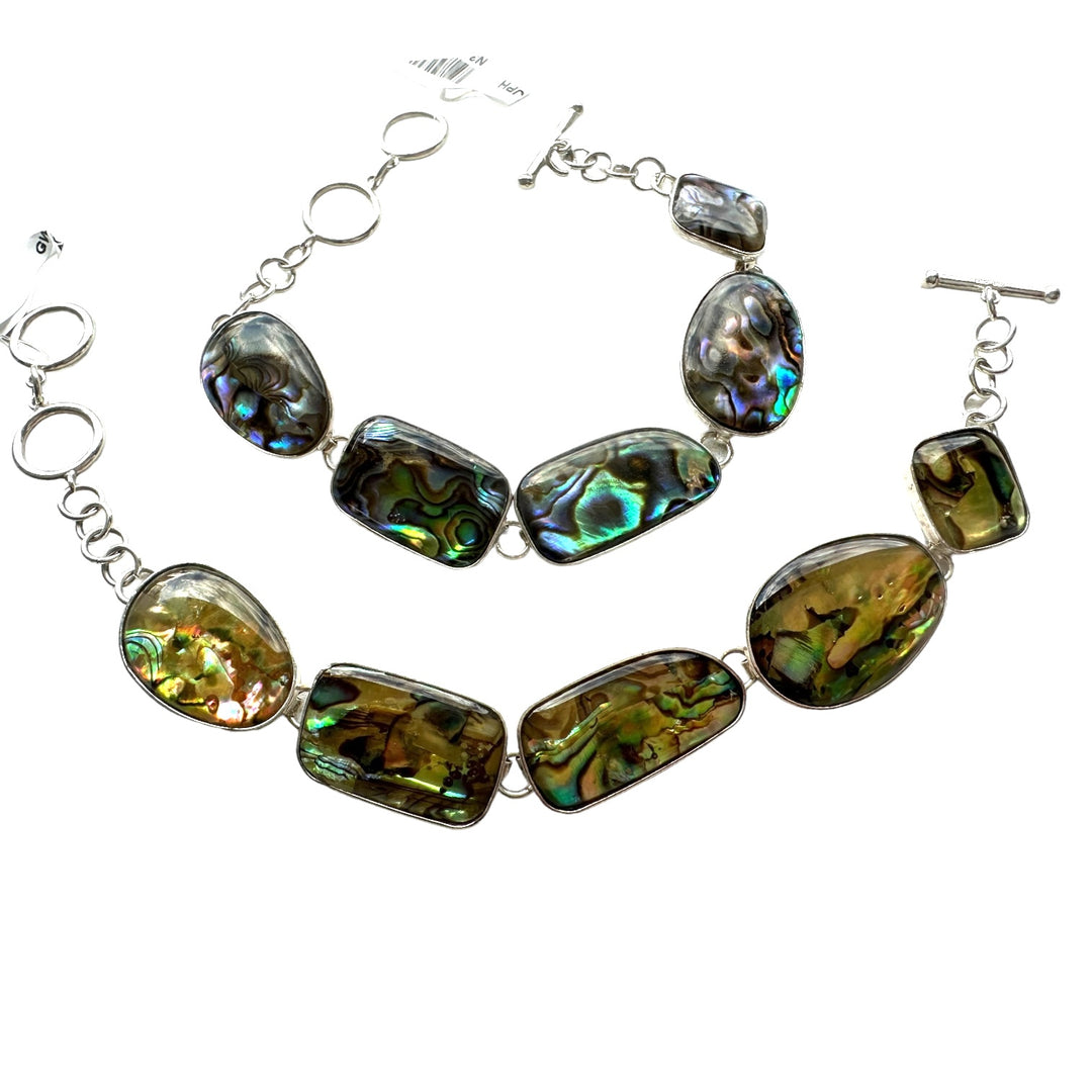 Sterling, Iridescent Opal Toggle Link Chain Bracelet