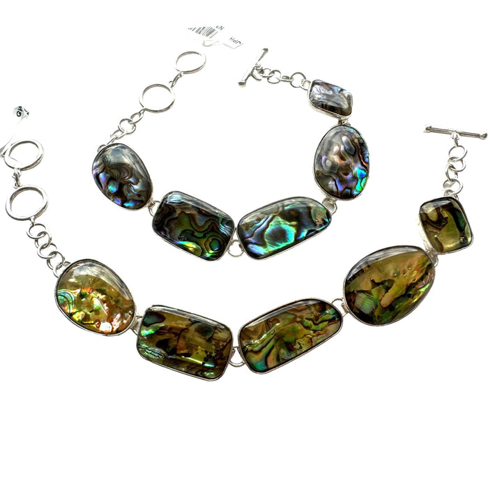 Sterling, Iridescent Opal Toggle Link Chain Bracelet