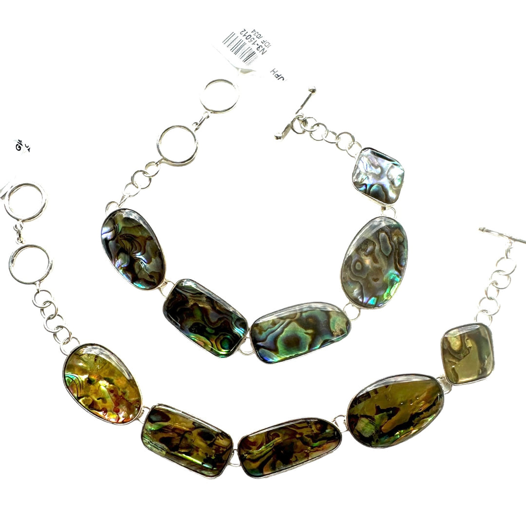 Sterling, Iridescent Opal Toggle Link Chain Bracelet