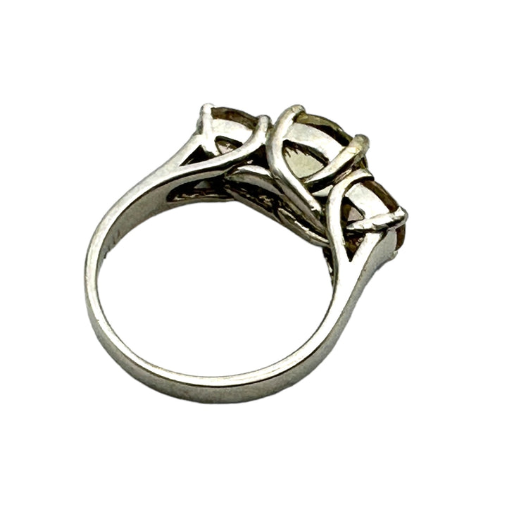 14kt Morganite and Prasiolite 3-stone Gemstone Ring 2.75 karat total weight 
