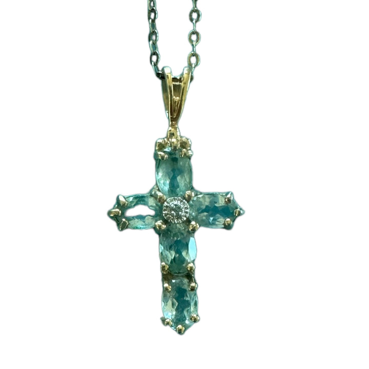 Aquamarine 1.50 ct Gemstone Cross 14kt Gold Sterling Silver