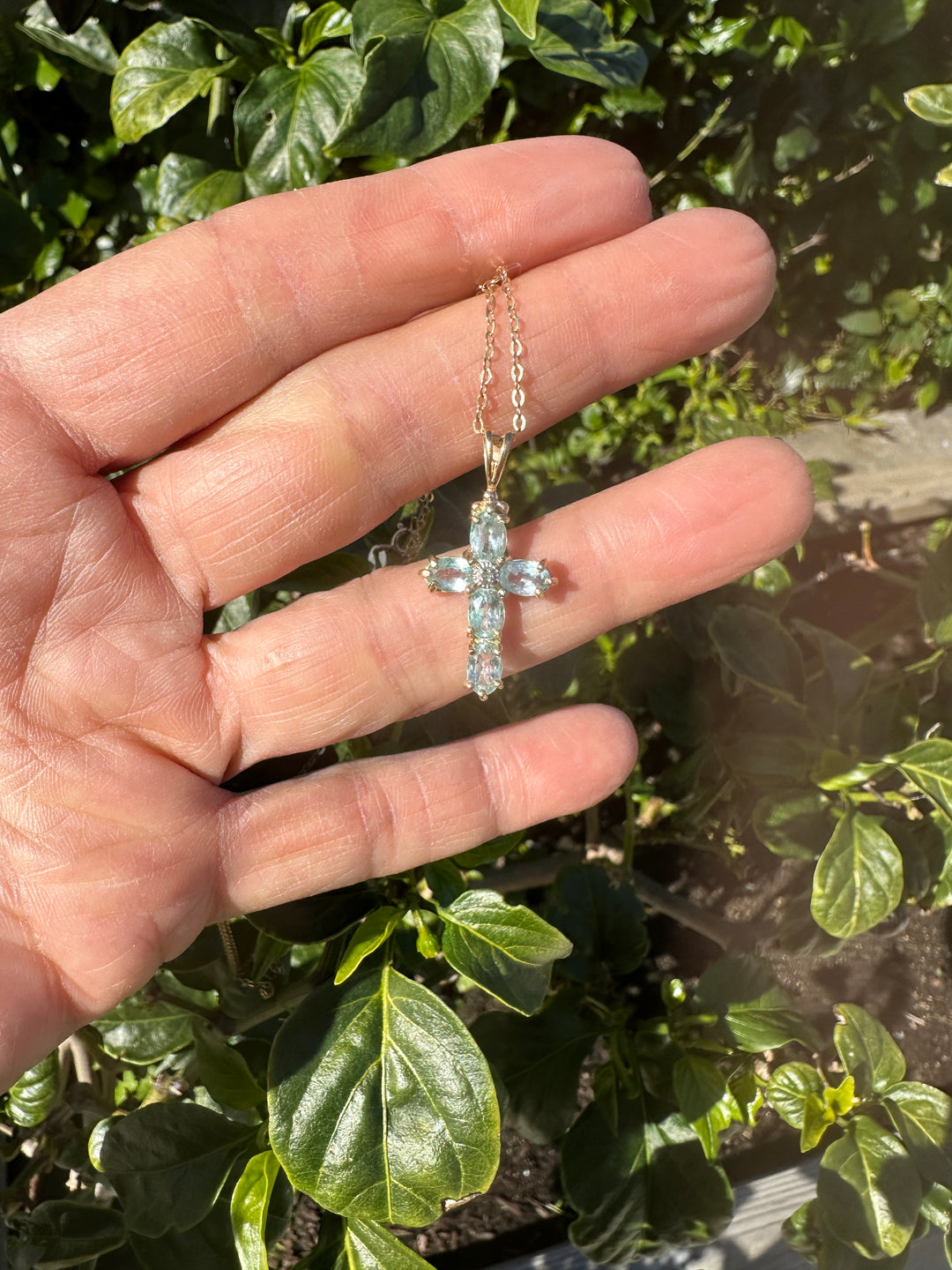 Aquamarine 1.50 ct Gemstone Cross 14kt Gold Sterling Silver