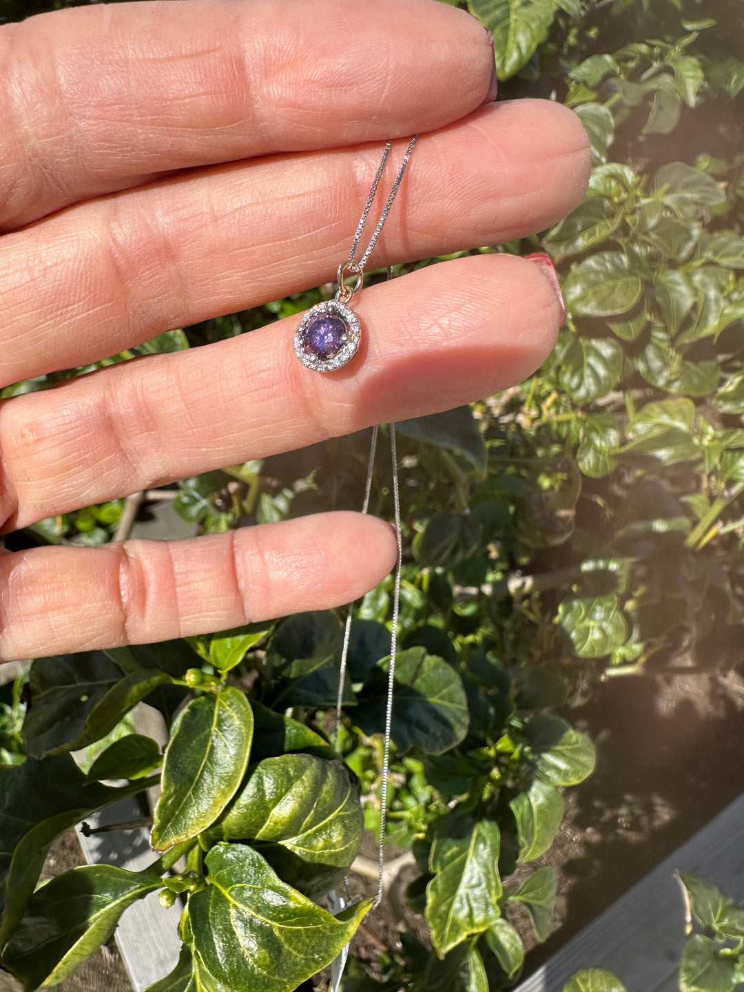14kt Amethyst Halo Diamond Pendant and Chain